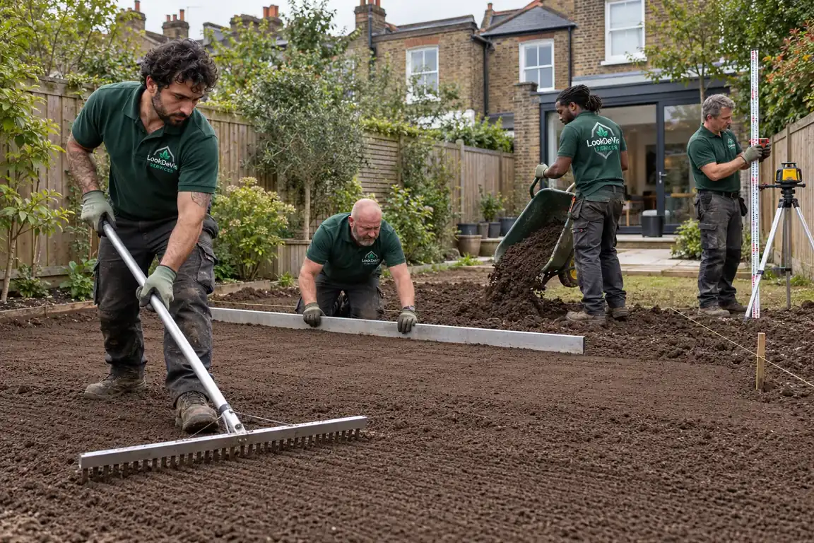 Soil being levelled in a garden