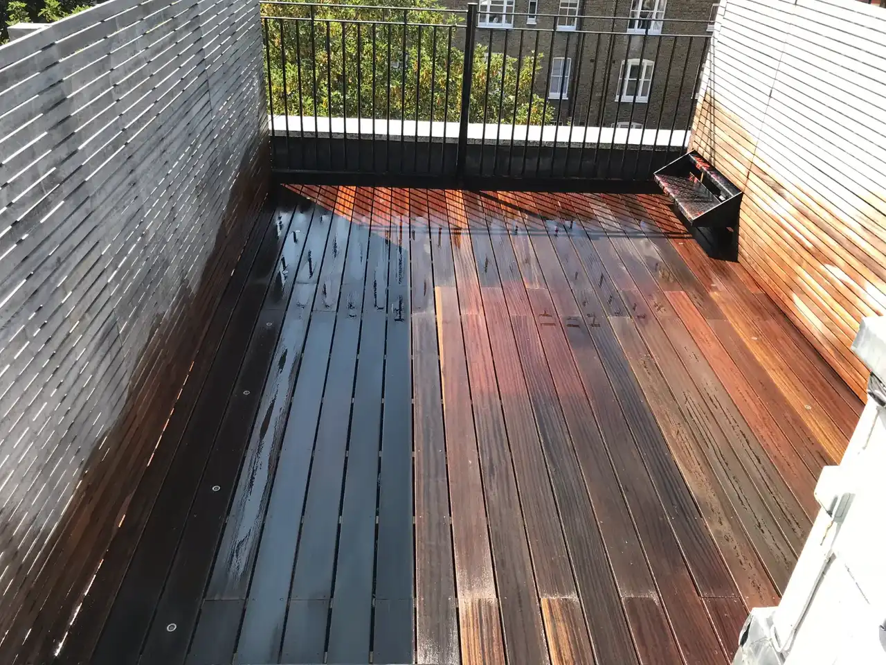 Timber decking on a small terrace