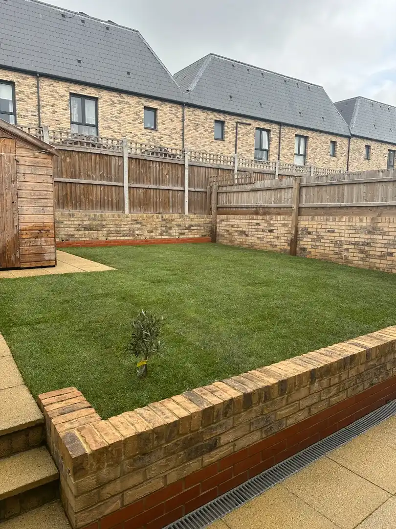 Lawn edged with timber sleepers