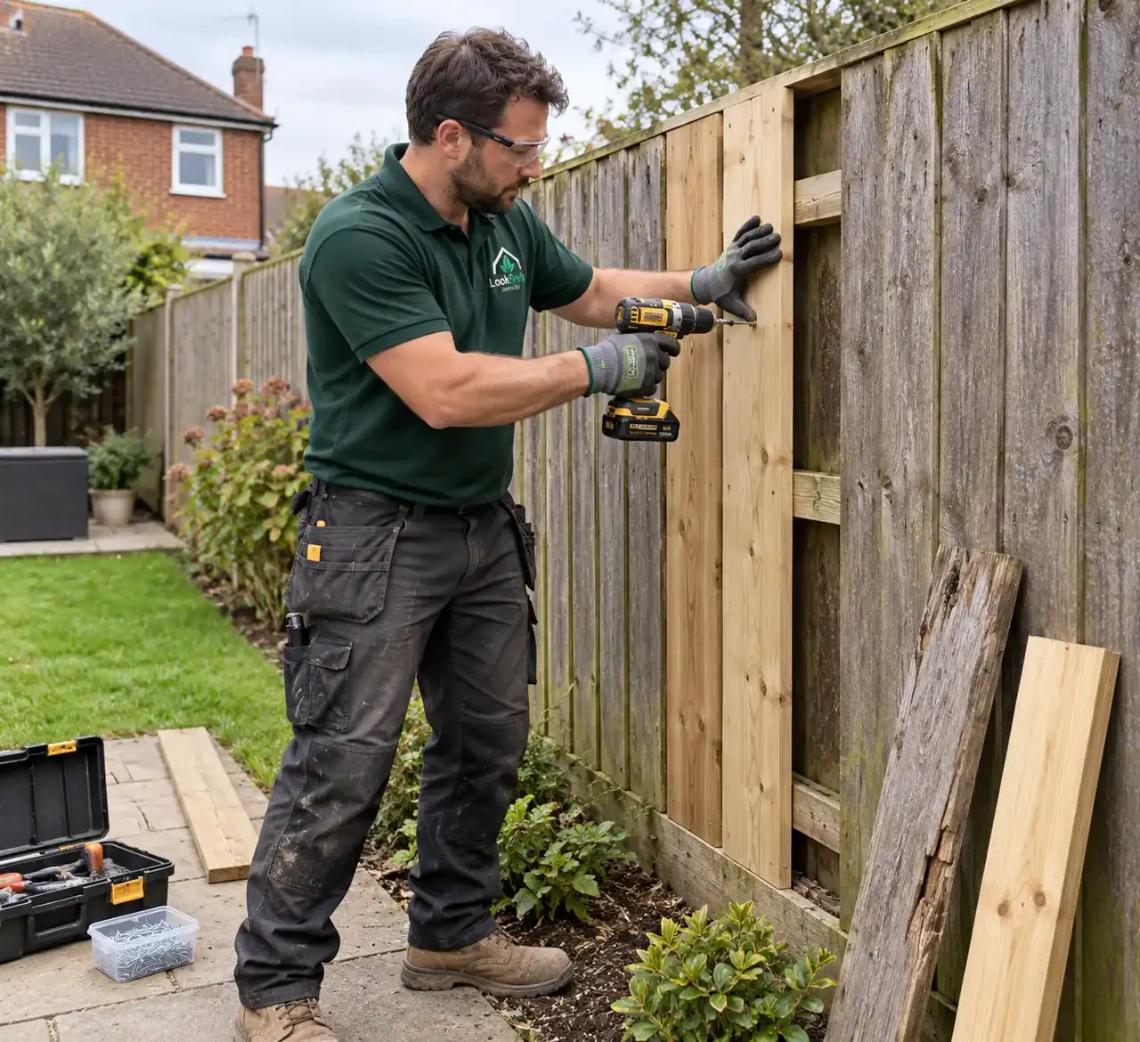 Timber fence being repaired