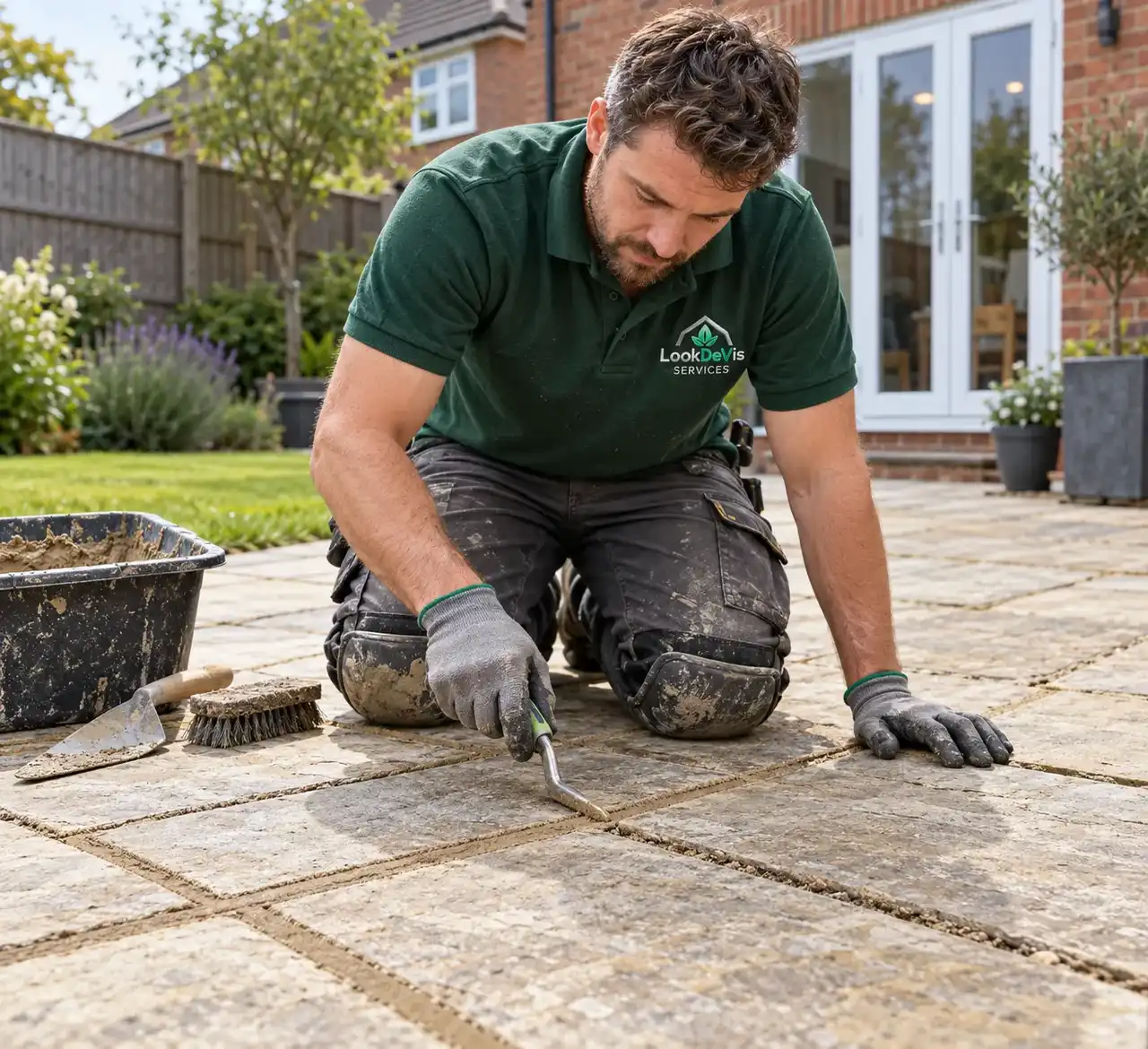 Jointing work on a paved patio